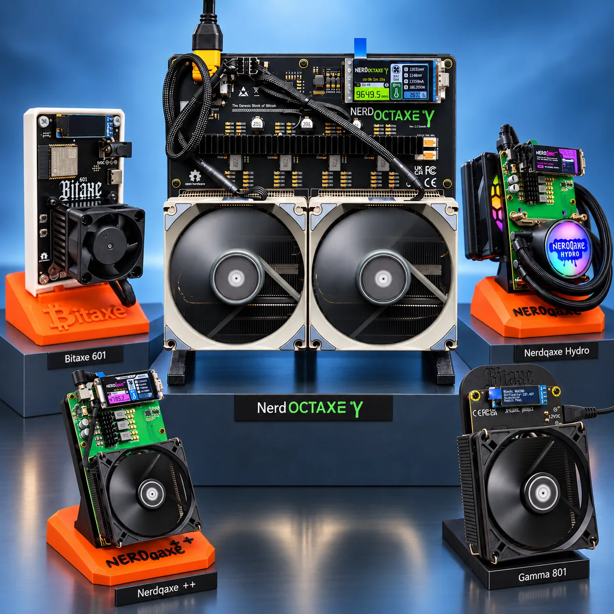 Home Bitcoin miners: Bitaxe 601, NerdOctaxe, NerdQaxe Hydro, NerdQaxe++ and Gamma 801