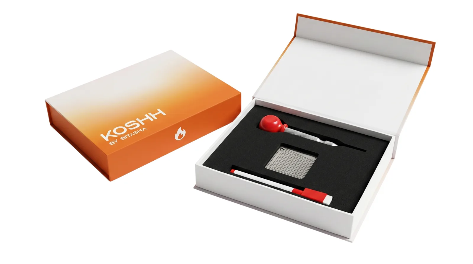 Koshh box shown closed and open