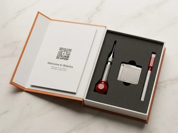 Koshh box with welcome card, punch, plate and marker