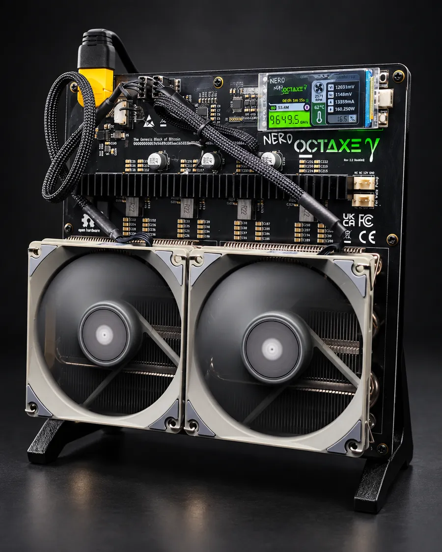 NerdOctaxe eight-ASIC miner with two large fans