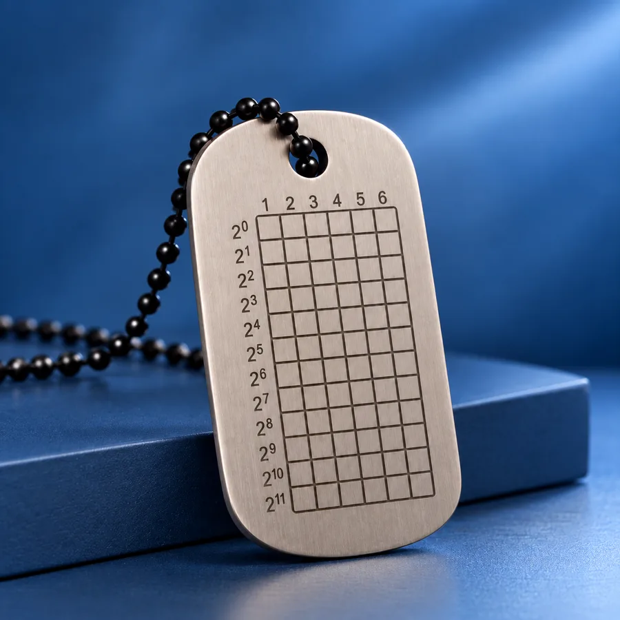 KoshhTag in the matt finish, front view on its bead chain
