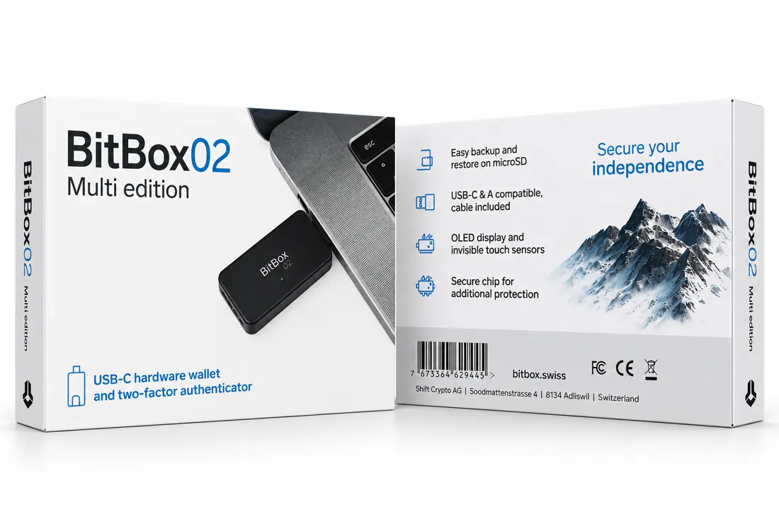 BitBox02 Multi edition retail box with the device