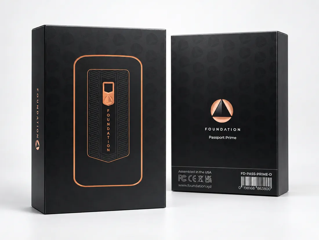 Foundation Passport Prime retail box, front and back