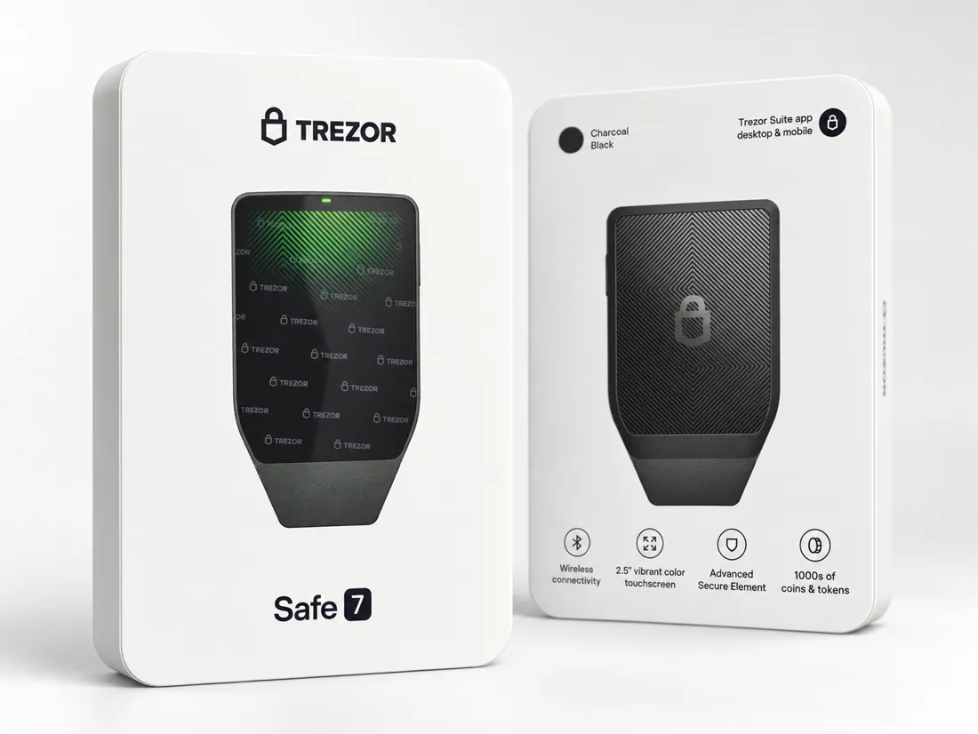 Trezor Safe 7 retail box, front and back